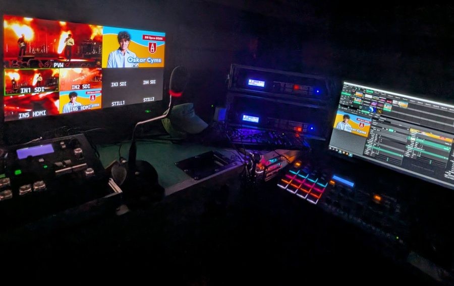 Stanowisko realizatora transmisji live  -  mixer wideo i monitoring